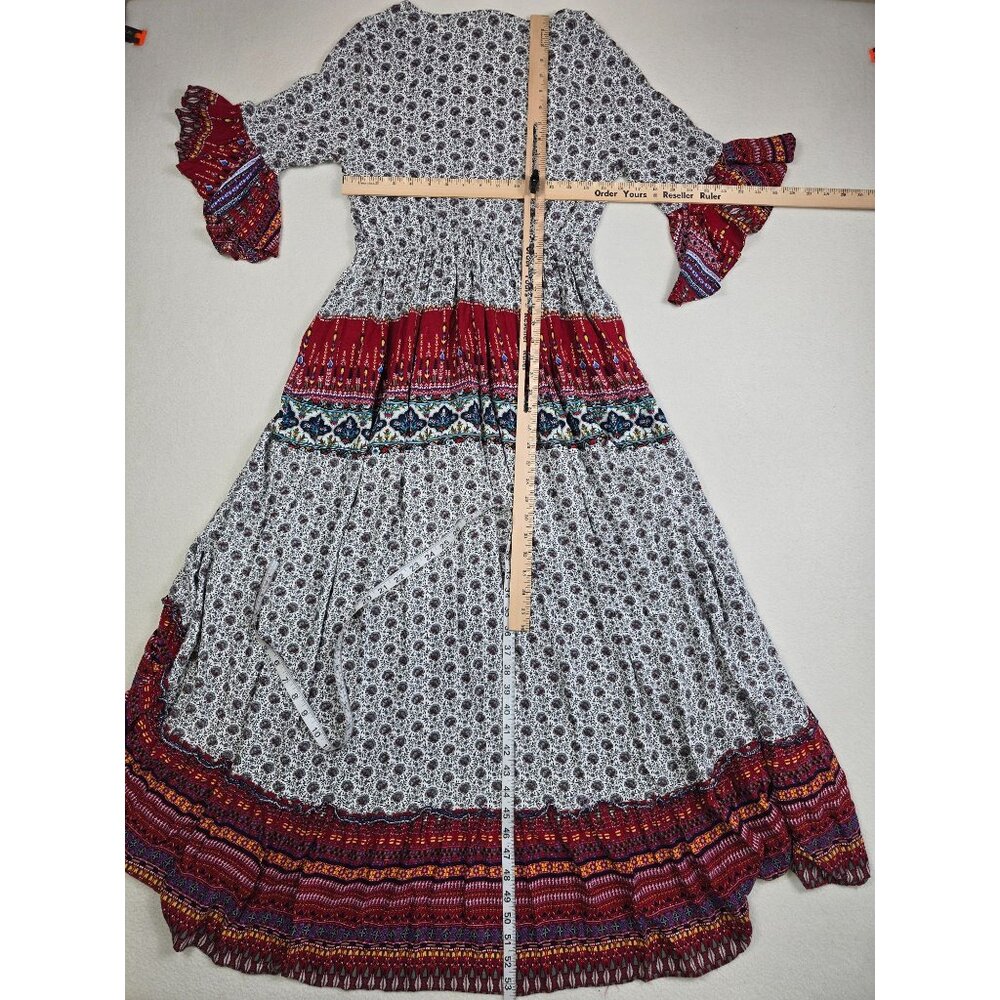 Umgee Boho Floral Ruffle Hem Maxi Dress Medium Boho Tassels - Picture 4 of 4